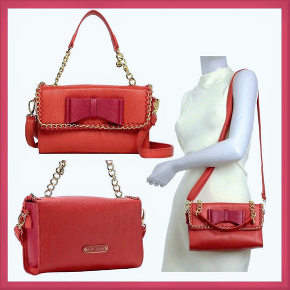 BETSEY JOHNSON Tough LoVE Bag BOW Gold Chain Purse - Picture 2 of 8